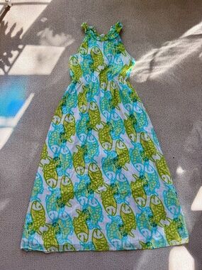 Lilly Pulitzer Aqua and Green Fish-Print Halter Maxi Dress 🌿